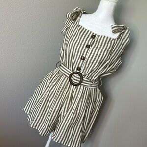 Olive Green Stipe Romper with Matching Belt Size M